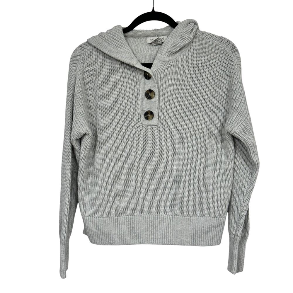 Rachel Zoe Grey Knit Pullover Hoodie Sweater Womens XS Henley Preppy Cozy Casual